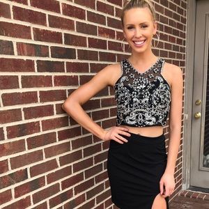 Black and crystal two piece cocktail dress